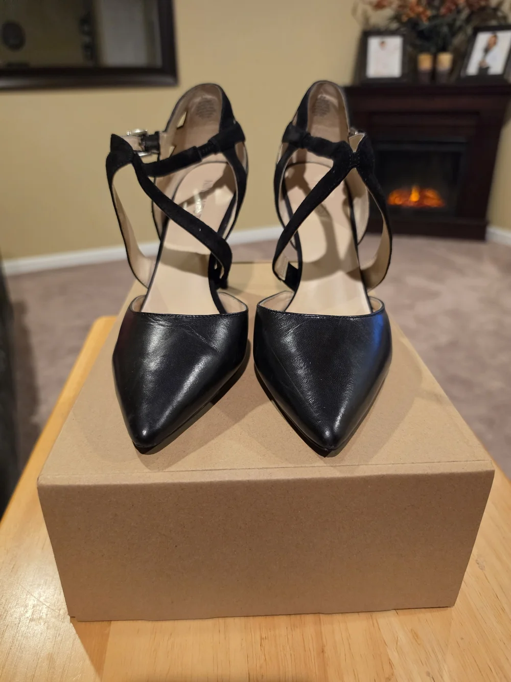 Nine West Black Pointed-Toe Cross-Strap Heels